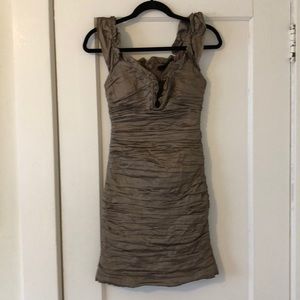 BCBG Size 6 Dress w/ruching, Metalic Taupe, EUC